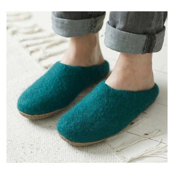 New Haussimple Felted Wool Suede Sole Slipper Sz 9 House Shoe Mule Jade Green - Picture 1 of 10